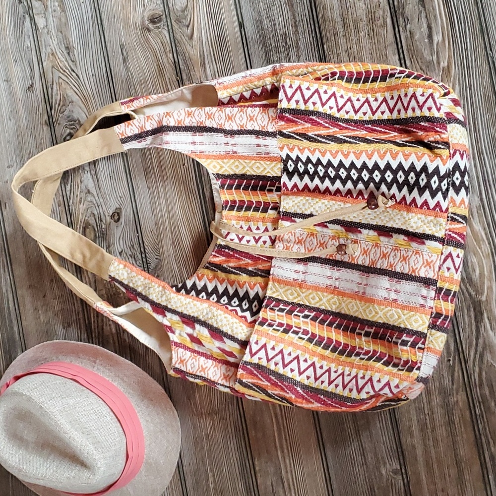Boho Beach Bag Orange Cream Brown